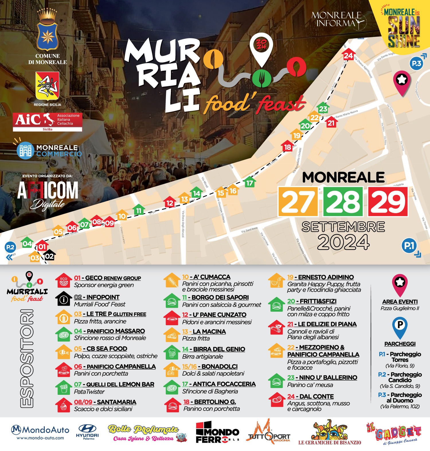 Al via “Monreale street food 2024”Da venerdì  27 a  domenica 29 settembre. Tre giorni  di divertimento e buon cibo per le strade della città normanna