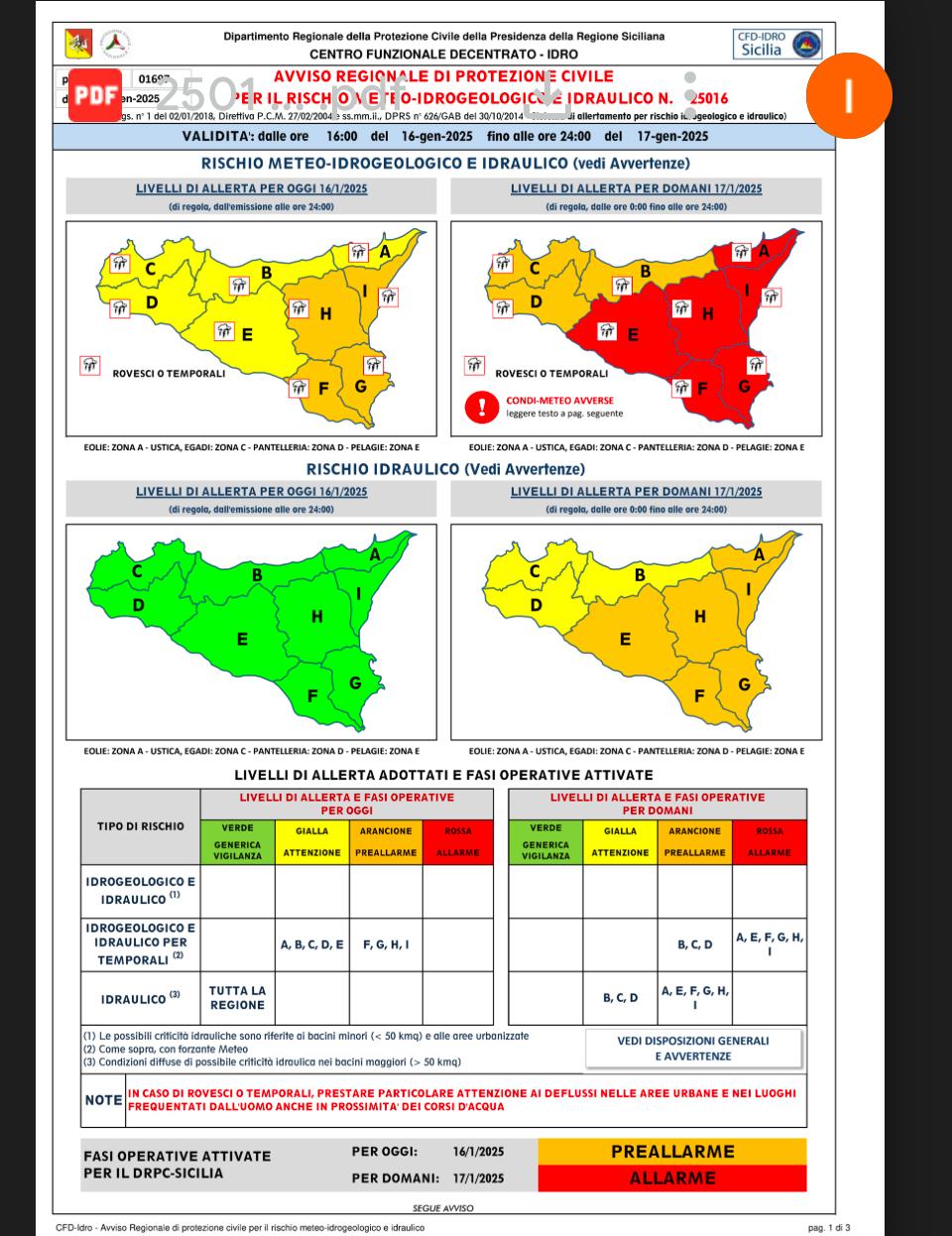 Domani Allerta Meteo :Il sindaco Arcidiacono attiva la struttura comunale di Protezione civile e invita alla prudenza